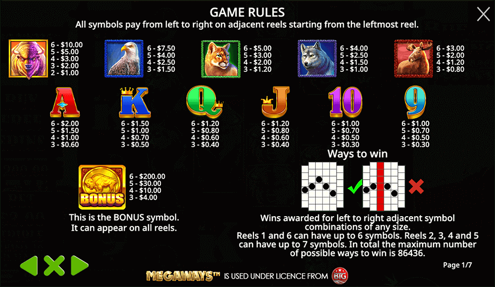 Buffalo King Untamed Megaways Symbols & Paytable Buffalo King Untamed Megaways Symbols & Paytable